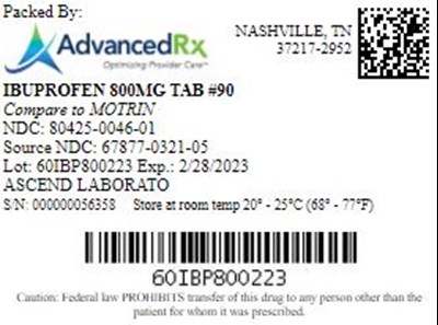 Ibuprofen 800mg Tab Qty 90 Ndc 80425 0046
